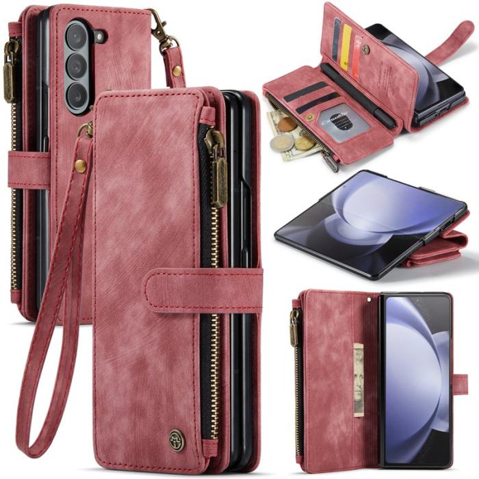 Caseme - CASEME Konstläder Plånboksfodral för Samsung Galaxy Z Fold5 5G - Röd