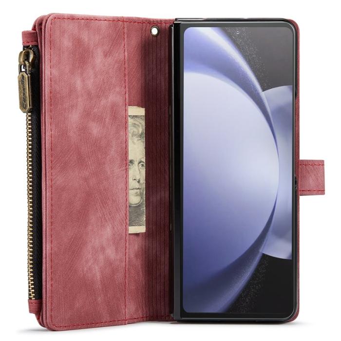 Caseme - CASEME Konstläder Plånboksfodral för Samsung Galaxy Z Fold5 5G - Röd