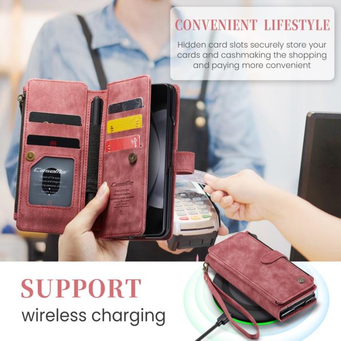 Caseme - CASEME Konstläder Plånboksfodral för Samsung Galaxy Z Fold5 5G - Röd