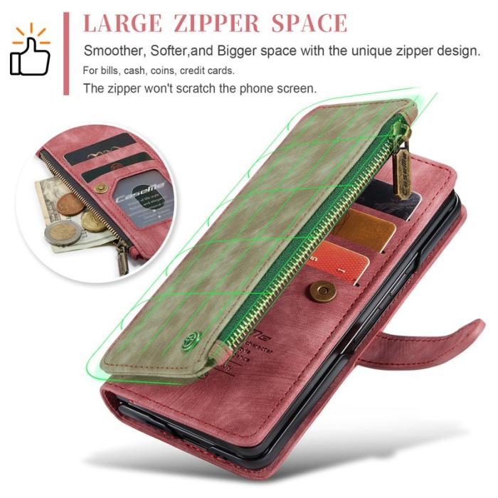 Caseme - CASEME Konstläder Plånboksfodral för Samsung Galaxy Z Fold5 5G - Röd