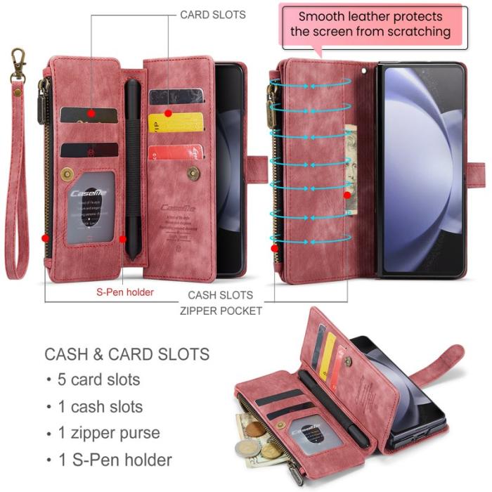 Caseme - CASEME Konstläder Plånboksfodral för Samsung Galaxy Z Fold5 5G - Röd