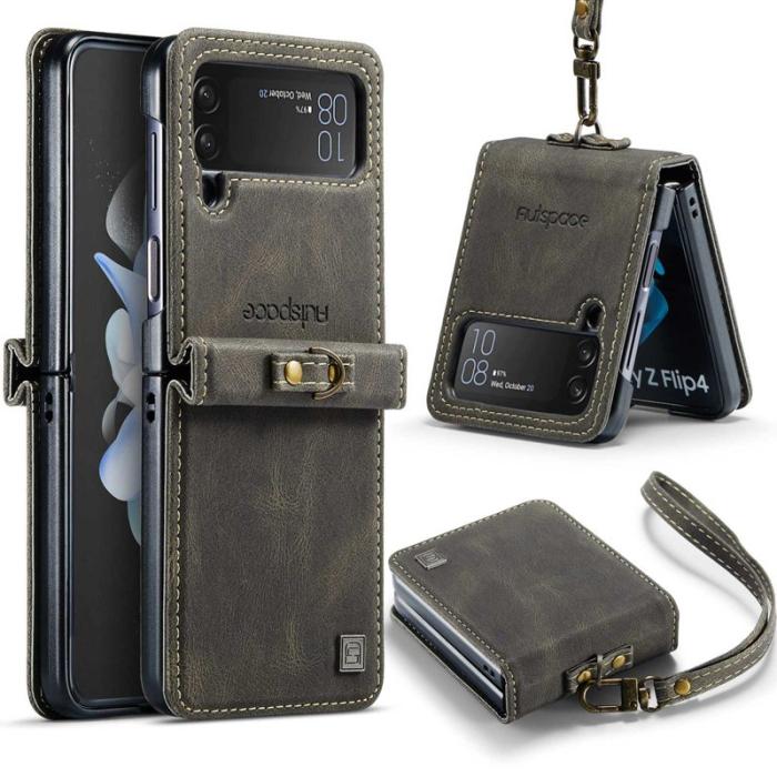AUTSPACE - AUTSPACE A01 Fodral för Samsung Galaxy Z Flip4 5G - KonstLäder - Brun