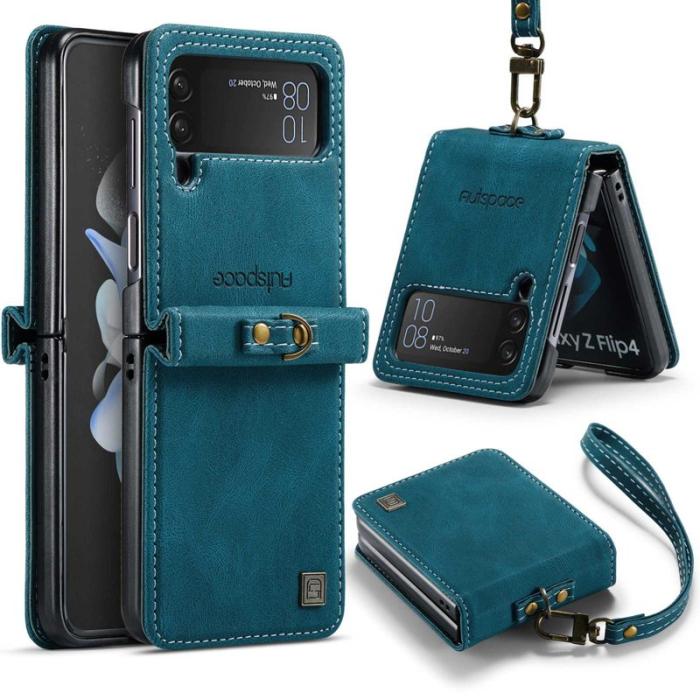 AUTSPACE - AUTSPACE A01 Fodral för Samsung Galaxy Z Flip4 KonstLäder - Blå