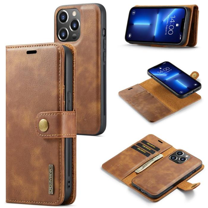 DG.MING - DG.MING iPhone 15 Pro Plånboksfodral Shockproof Äkta läder Detachable Brun