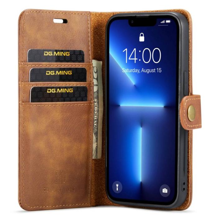 DG.MING - DG.MING iPhone 15 Pro Plånboksfodral Shockproof Äkta läder Detachable Brun