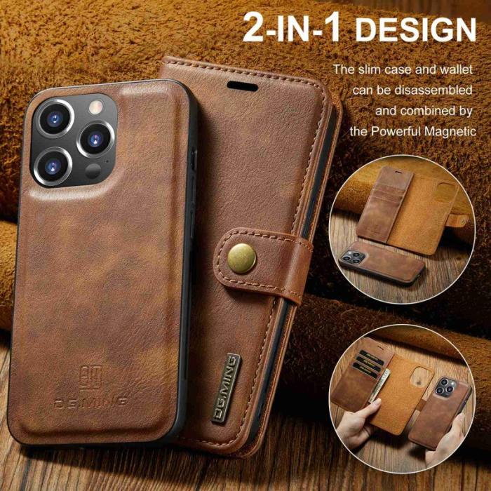 DG.MING - DG.MING iPhone 15 Pro Plånboksfodral Shockproof Äkta läder Detachable Brun