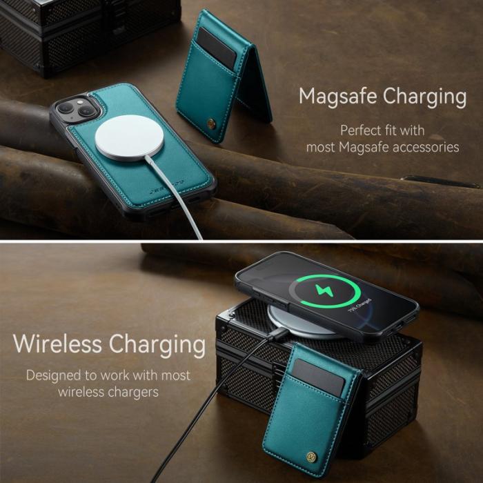 JEEHOOD - JEEHOOD J06 iPhone 14 Konstläder fodral MagSafe med kortfack Blå