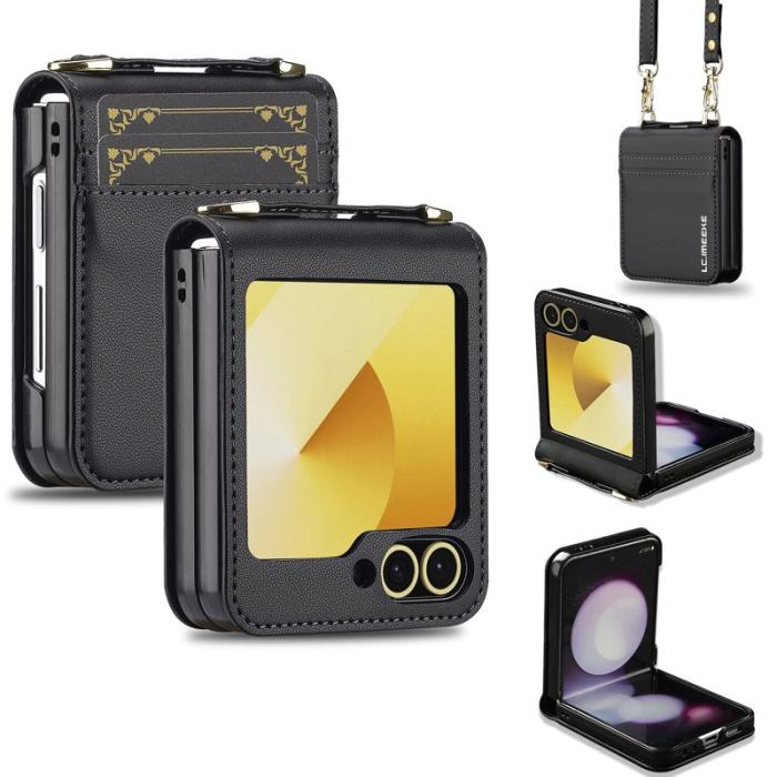 LC.imeeke - LC.IMEEKE för Samsung Galaxy Z Flip7 FE Fodral KonstLäder - Svart