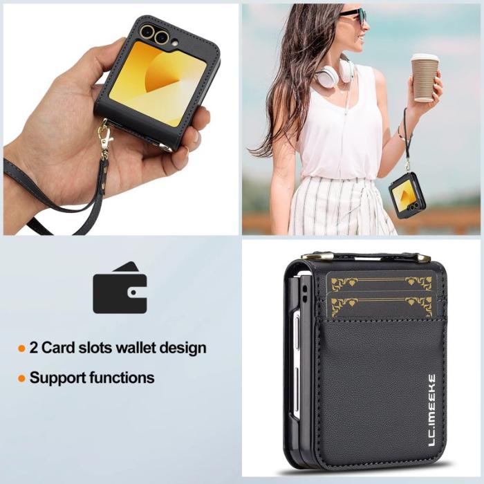 LC.imeeke - LC.IMEEKE för Samsung Galaxy Z Flip7 FE Fodral KonstLäder - Svart