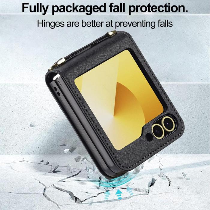 LC.imeeke - LC.IMEEKE för Samsung Galaxy Z Flip7 FE Fodral KonstLäder - Svart