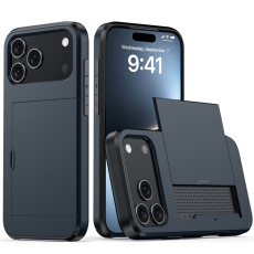 Amorus - AMORUS iPhone 17 Pro Max Mobilskal Med Glidande Korthållare - Marinblå