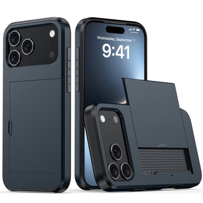 Amorus - AMORUS iPhone 17 Pro Max Mobilskal Med Glidande Korthållare - Marinblå