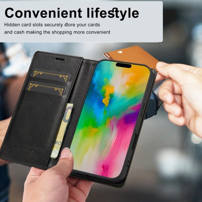 LC.imeeke - LC.IMEEKE iPhone 16 Plus Plånboksfodral Konstläder - Svart
