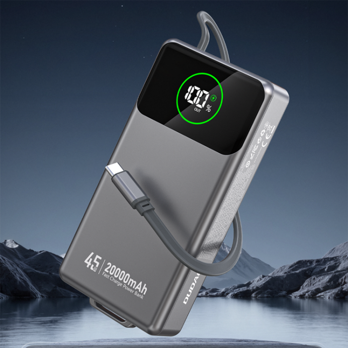 Dudao - Dudao Powerbank 20000mAh 45W med Inbyggda Utdragbar USB-C Kabel K31 Pro - Grå