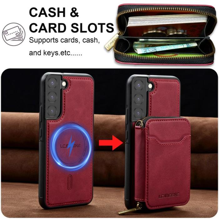 LC.imeeke - LC.IMEEKE L6 för Samsung Galaxy S22 5G Konstläder Plånboksfodral - Röd