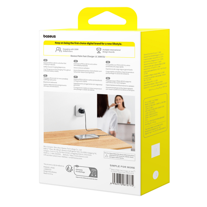 BASEUS - Baseus Snabbladdare USB-C 30W Palm - Vit