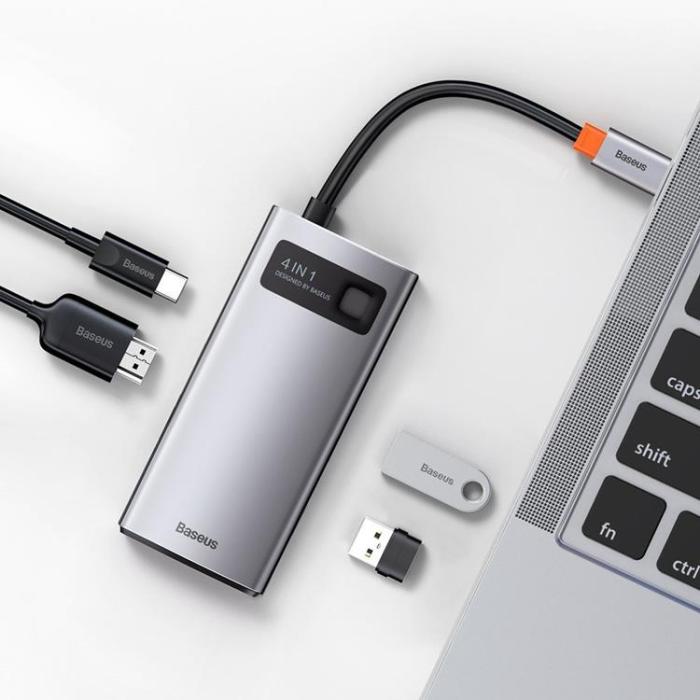 BASEUS - Baseus 4in1 Multifunktionell HUB USB-C 100 W - Grå