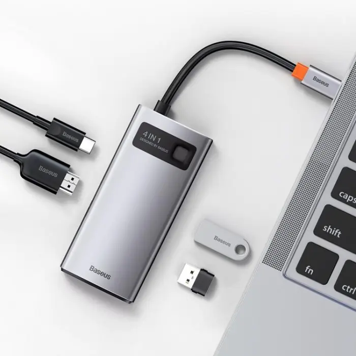 BASEUS - Baseus 4in1 Multifunktionell HUB USB-C 100 W - Grå