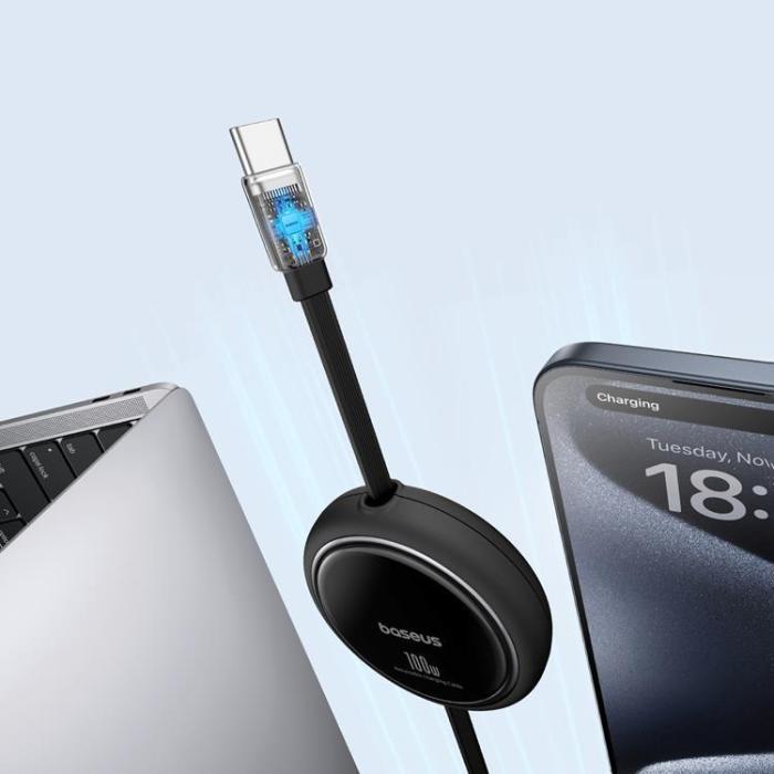 BASEUS - Baseus Retractable Free2Draw Mini USB-C - USB-C 100W 1m - Svart