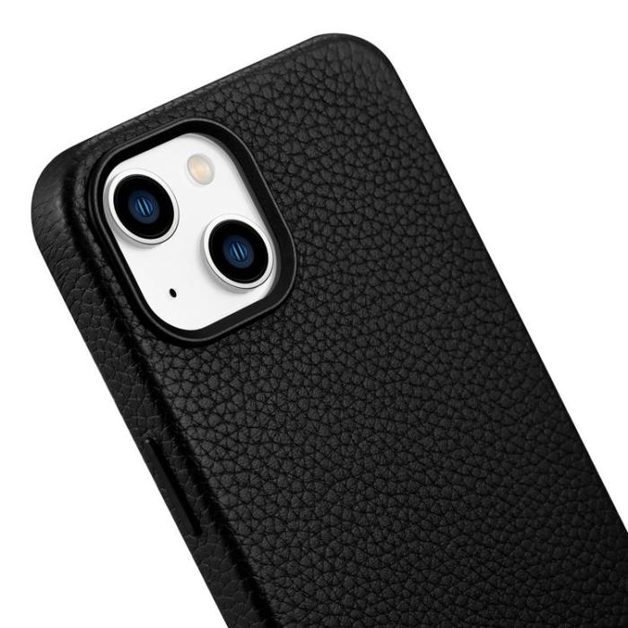 ICARER - iCarer iPhone 14 Plus Skal Magsafe Äkta Läder Litchi Premium - Svart