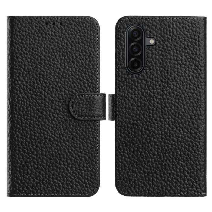 OEM - LITCHI Samsung Galaxy S26 Fodral Äkta Läder Flip - Svart