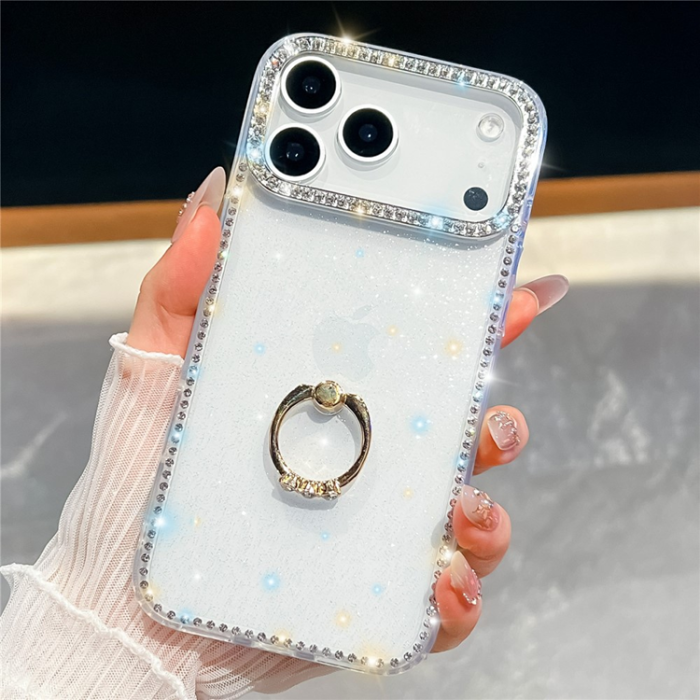 A-One Brand - iPhone 17 Pro Max Mobilskal Rhinestone Edge Ring Kickstand