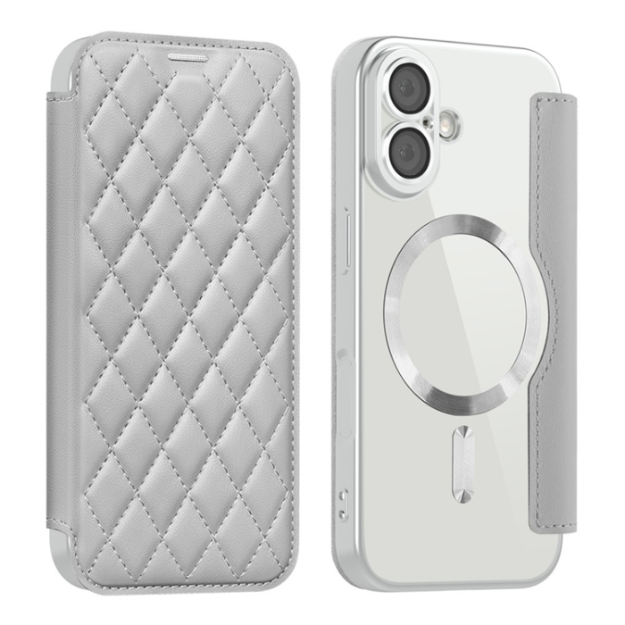 A-One Brand - iPhone 17 Plånboksfodral MagSafe Rhombus Läder - Titanium Grå