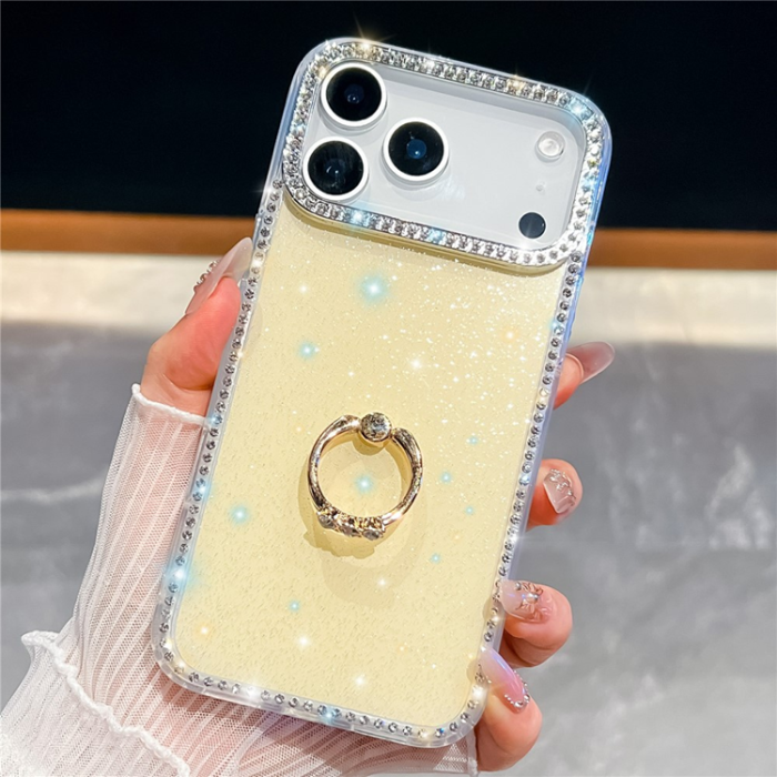 A-One Brand - iPhone 17 Pro Max Mobilskal Rhinestone Edge Ring Kickstand