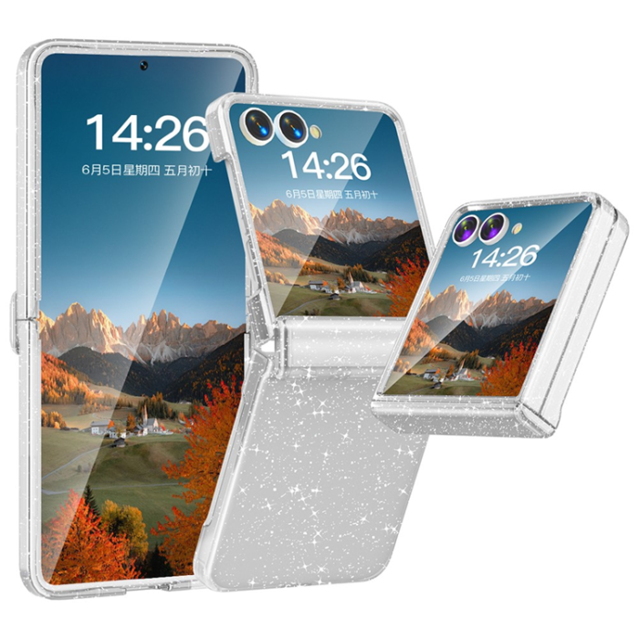A-One Brand - Galaxy Z Flip7 Mobilskal Hinge Protection - Klart glitter