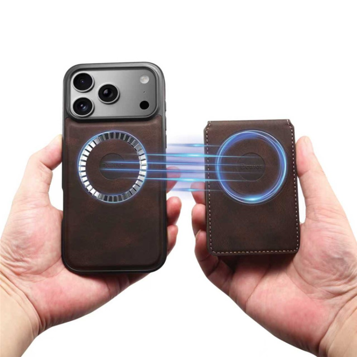 DENIOR - DENIOR D17 iPhone 17 Pro Mobilskal MagSafe Kortpåse - Brun