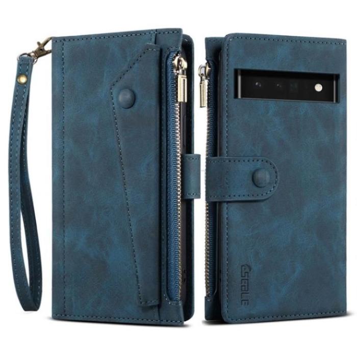 ESEBLE - ESEBLE Google Pixel 6a Plånboksfodral Zippered Kickstand - Blå
