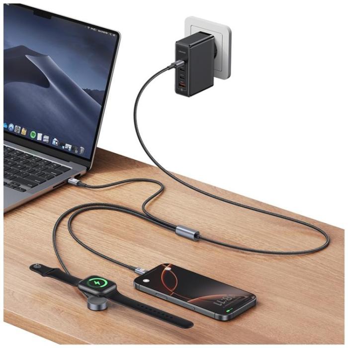 USAMS - USAMS USB-C till USB-C 72W Kabel med Trådlös laddare för Watch 1.2m Huan SJ754