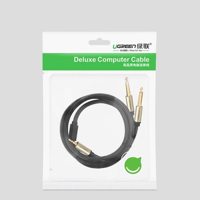 Ugreen - Ugreen Audio Kabel Mini Jack 3.5 mm Till 2 x jack 6.35 mm 1m - Grå