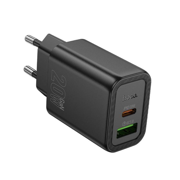 Hoco Snabbladdare 20W 1xUSB-A 1xUSB-C PD QC3.0 3A N61 - Svart | 505295 | AlltMobil