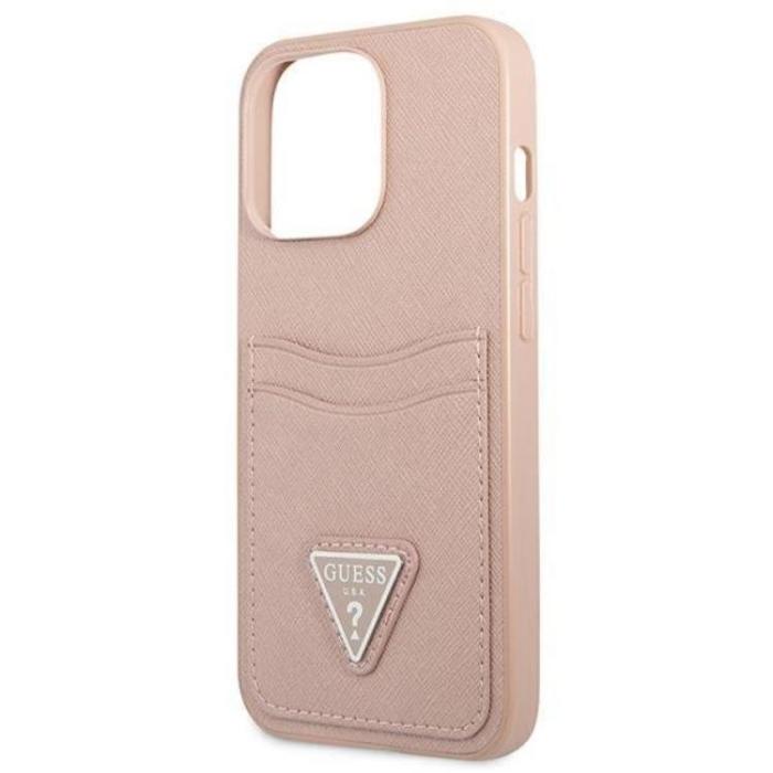 Guess - Guess iPhone 13 Pro Max Skal Saffiano Triangle Logo Korthållare - Rosa