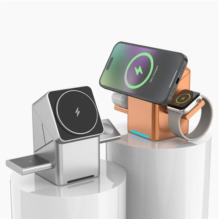A-One Brand - W10 3-i-1 Magnetisk Trådlös Laddare 15W För iPhone Och Samsung - Orange