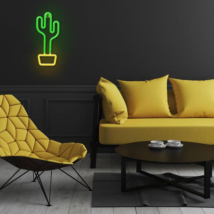 Forever Light - Forever Light LED Neon CACTUS Bat FLNE02 + USB - Orange/Grön