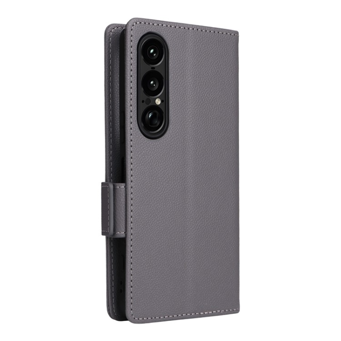 A-One Brand - Sony Xperia 1 VII Plånboksfodral Litchi Texture Med Rem - Grå