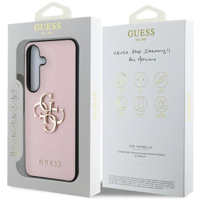 Guess - Guess Galaxy S25 Mobilskal Grained Big 4G Logo Small Classic - Rosa