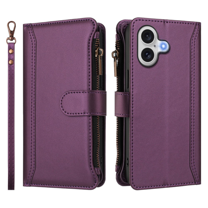 A-One Brand - iPhone 17 Plånboksfodral Zipper Med Rem - Lila