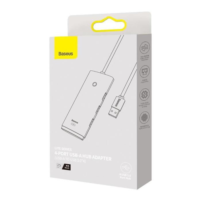 BASEUS - Baseus HUB USB-A 4-Port USB-A 0.25m Kabel - Svart