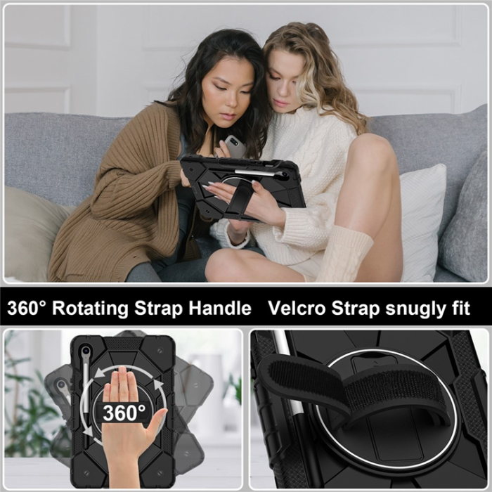A-One Brand - Galaxy Tab S10 FE/S9 FE/S9 Skal Kickstand med Rem - Svart