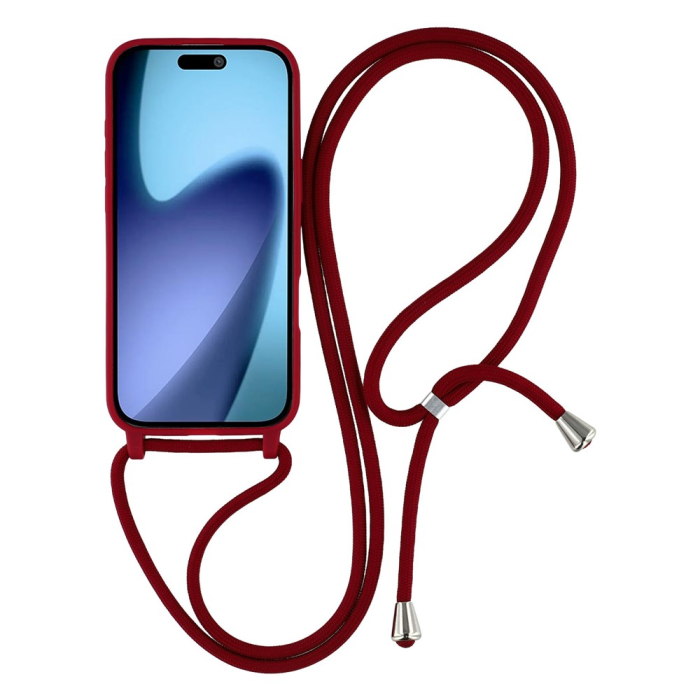 A-One Brand - iPhone 17 Air Mobilskal TPU Shockproof med Lanyard - Mörkröd