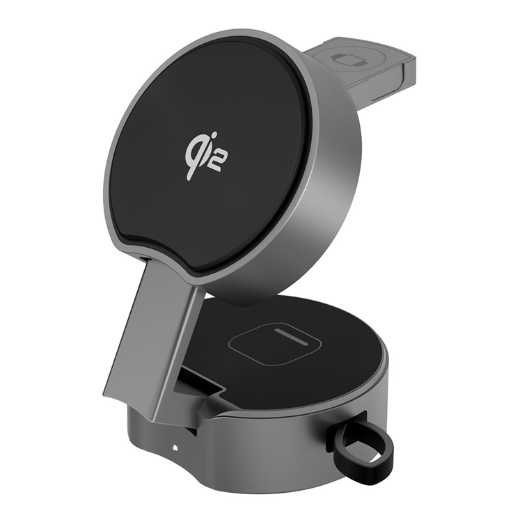 Qi2 3in1 Trådlös Laddare iPhone, Apple Watch, Airpods (Svartgrå) | 505295 | AlltMobil