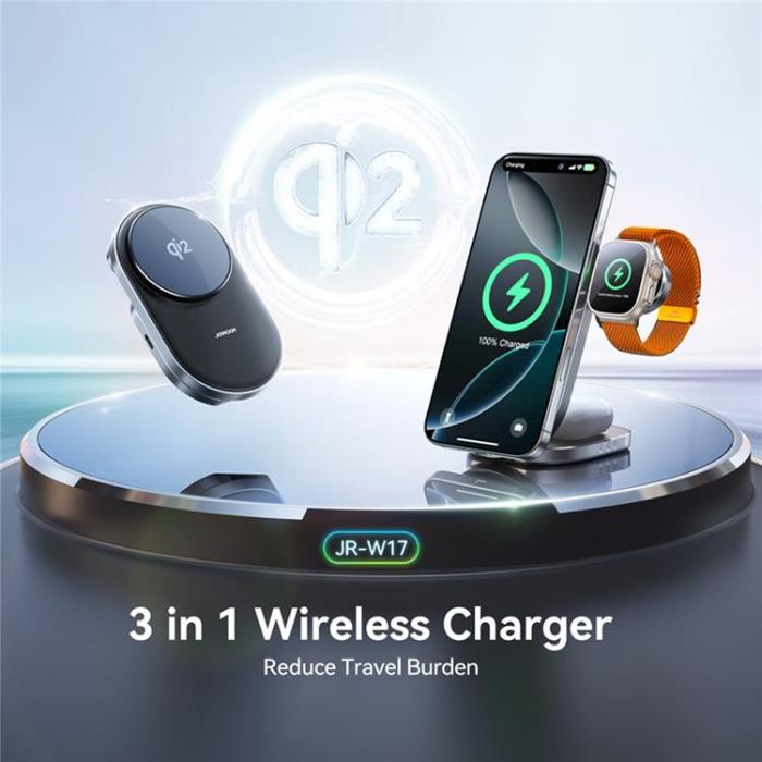 Joyroom - JOYROOM Qi2 MagSafe Trådlös Laddare iPhone, Apple Watch, Airpods - Svart