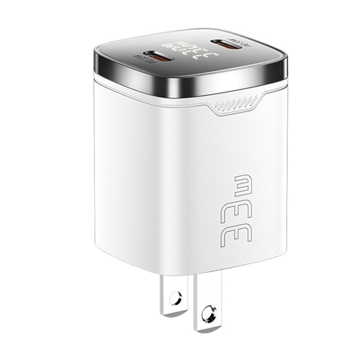 ESSAGER GaN Snabbladdare 33W 2x USB-C med LED US - Vit | 505295 | AlltMobil