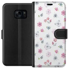 Gustaf - Pl&aring;nboksfodral till Samsung Galaxy S7 med Blommor och fj&auml;rillar