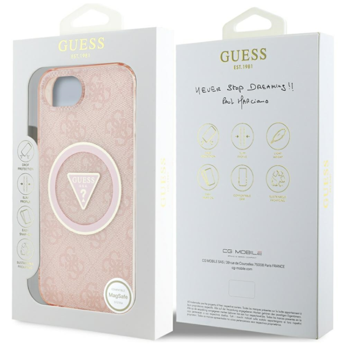 Guess - Guess iPhone 16e Mobilskal Magsafe Metal Glitter - Rosa