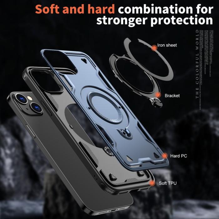 N/A - Mobilskal till iPhone 14/13 Plast Militärskydd Kickstand - Blå