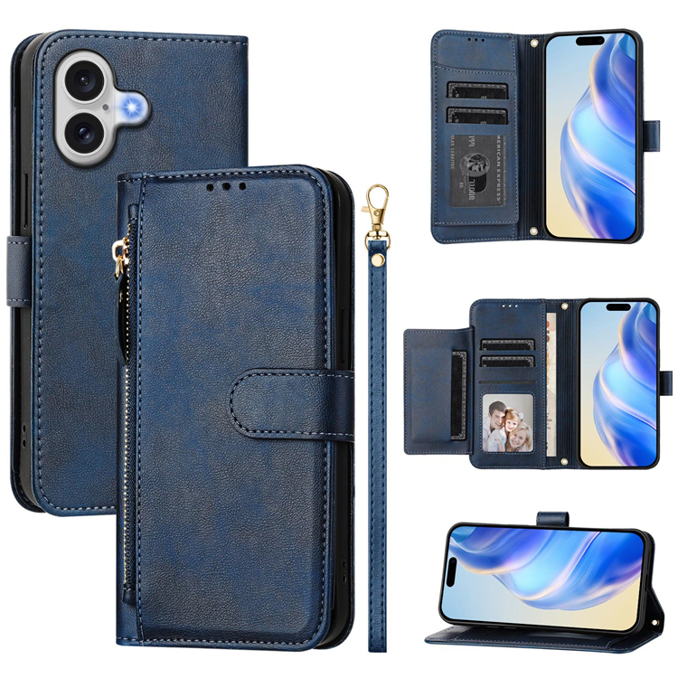 iPhone 17 Plånboksfodral Zipper Pocket Läder - Blå | 2353 | AlltMobil